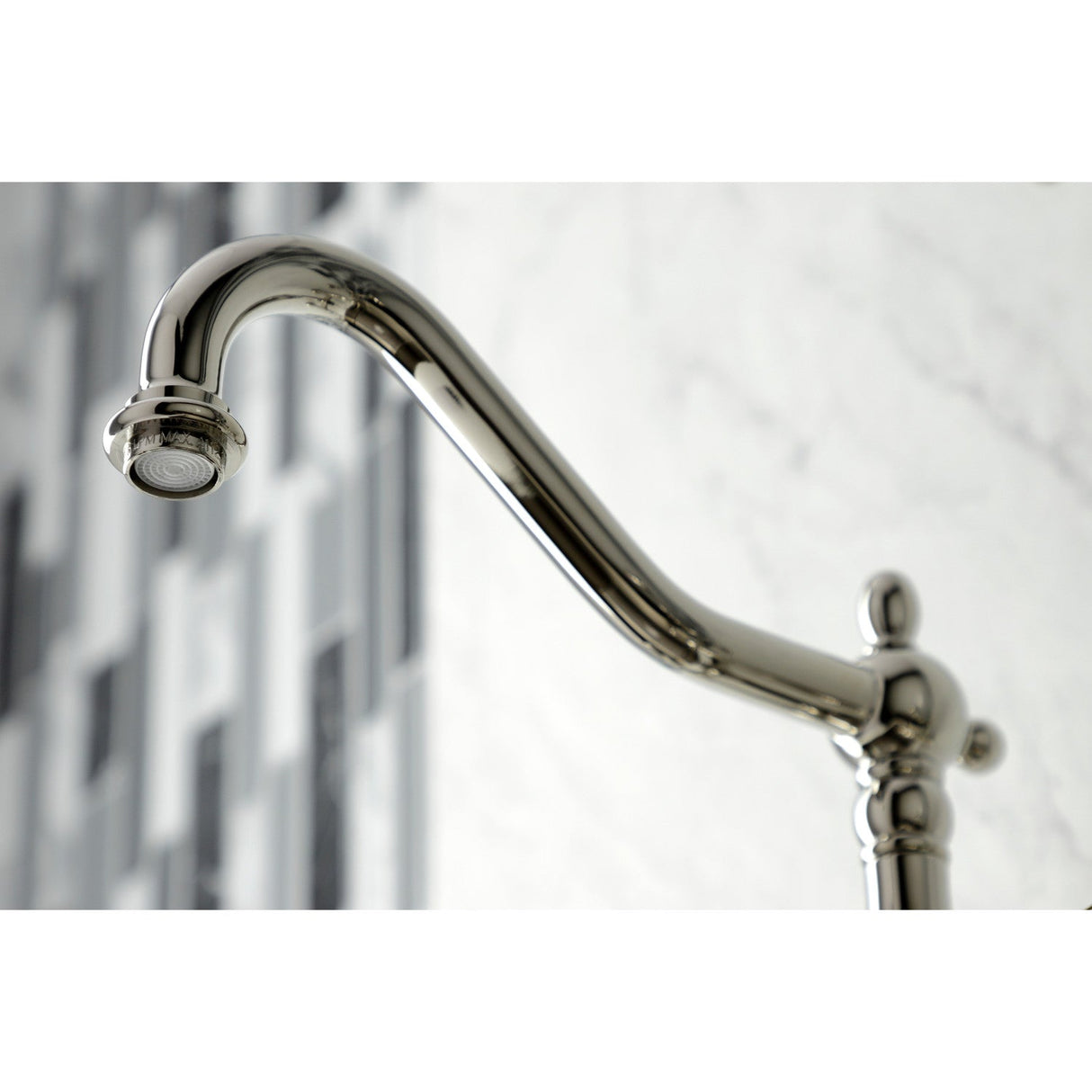 Duchess KS1246PKLBS Two-Handle 2-Hole Wall Mount Bridge Kitchen Faucet with Brass Sprayer, Polished Nickel