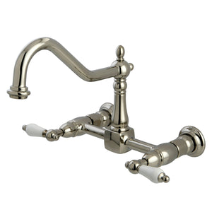 Heritage KS1246PL Two-Handle 2-Hole Wall Mount Bridge Kitchen Faucet, Polished Nickel