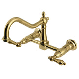 Heritage KS1247AL Two-Handle 2-Hole Wall Mount Bridge Kitchen Faucet, Brushed Brass