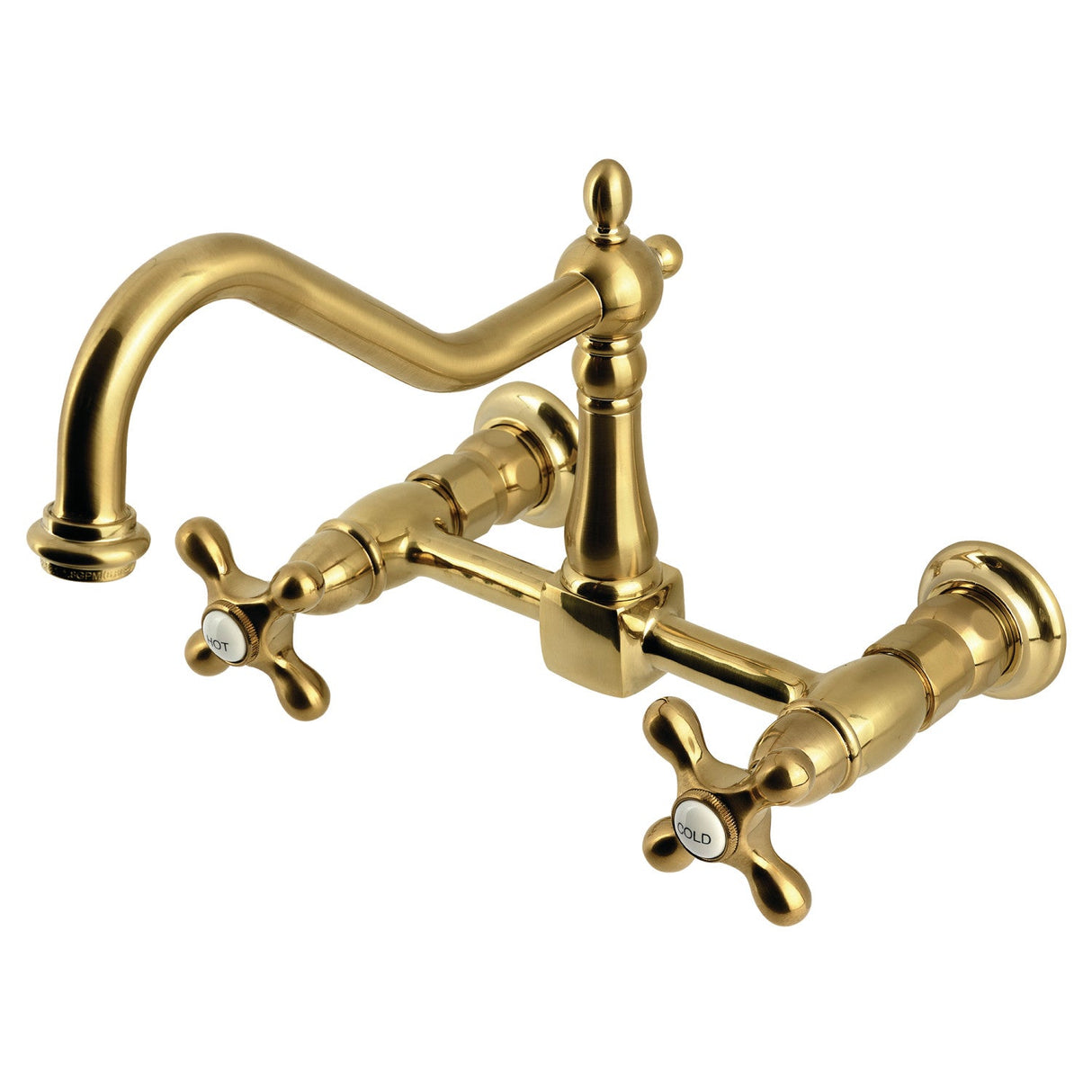 Heritage KS1247AX Two-Handle 2-Hole Wall Mount Bridge Kitchen Faucet, Brushed Brass