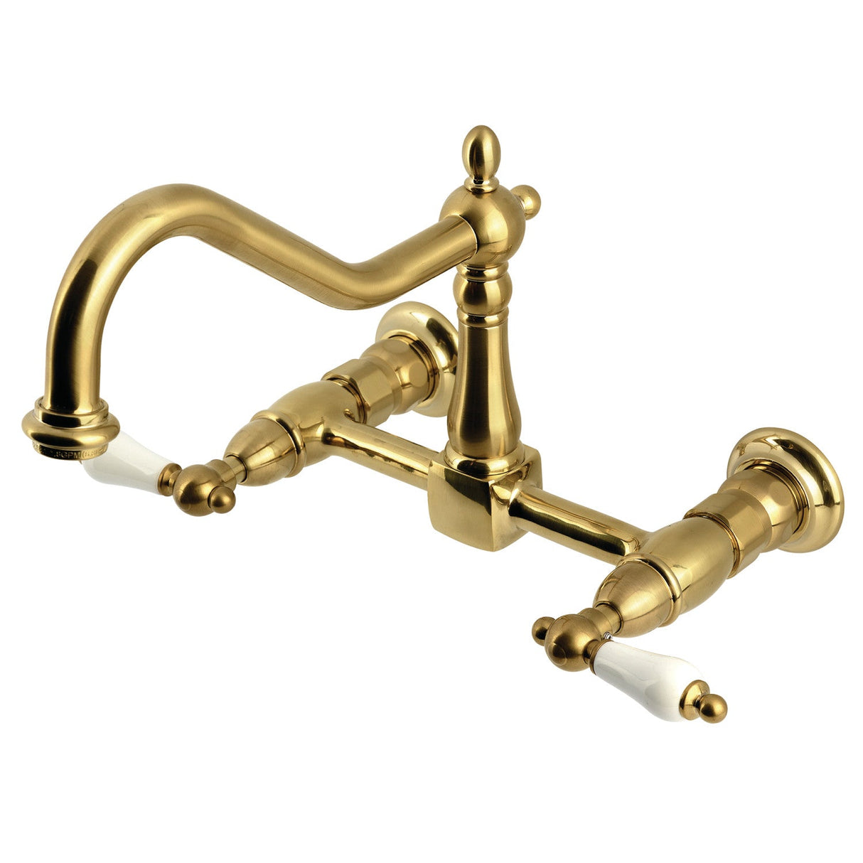 Heritage KS1247PL Two-Handle 2-Hole Wall Mount Bridge Kitchen Faucet, Brushed Brass