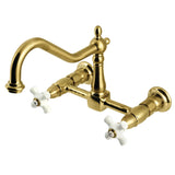 Heritage KS1247PX Two-Handle 2-Hole Wall Mount Bridge Kitchen Faucet, Brushed Brass