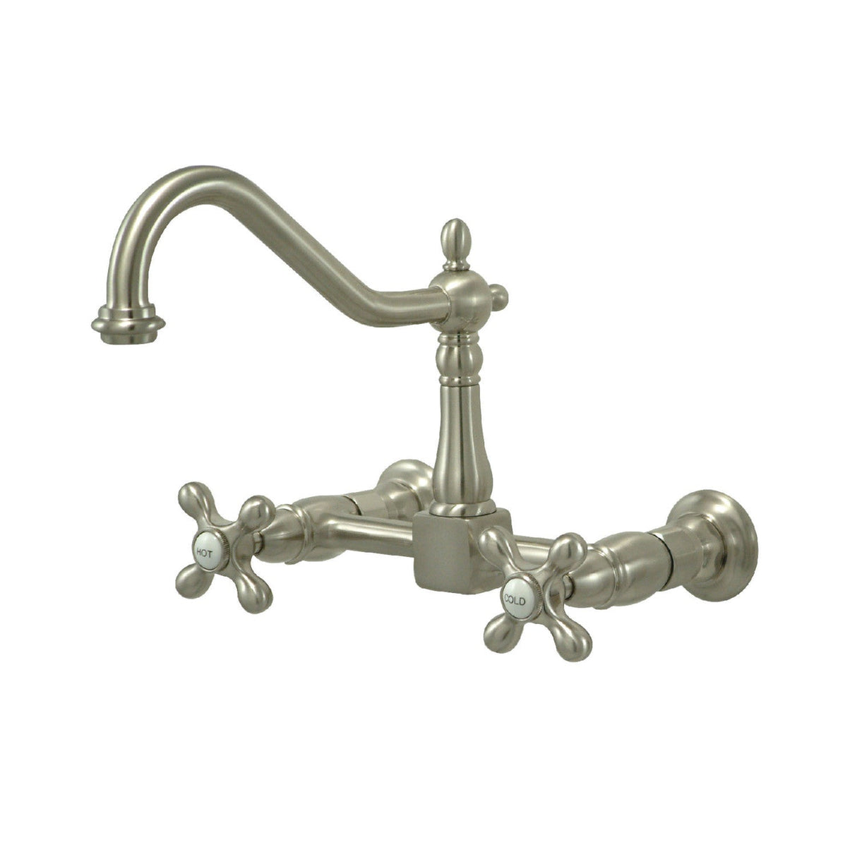 Heritage KS1248AX Two-Handle 2-Hole Wall Mount Bridge Kitchen Faucet, Brushed Nickel