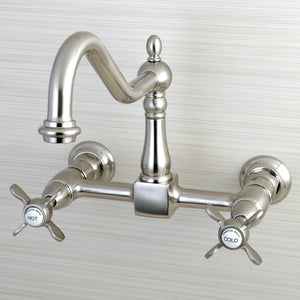 Essex KS1248BEX Two-Handle 2-Hole Wall Mount Bridge Kitchen Faucet, Brushed Nickel