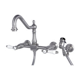 Bel-Air KS1248BPLBS Two-Handle 2-Hole Wall Mount Bridge Kitchen Faucet with Brass Sprayer, Brushed Nickel