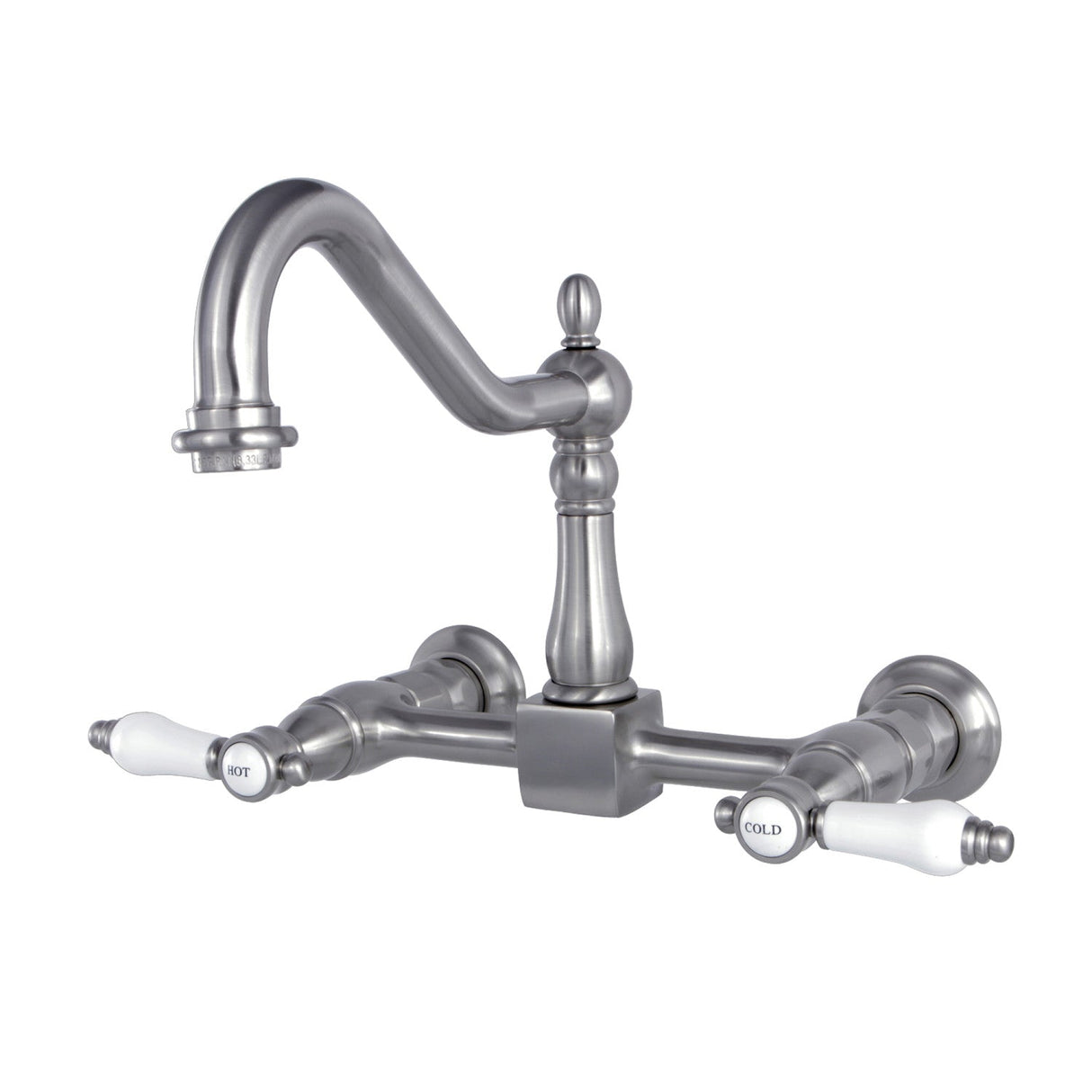 Bel-Air KS1248BPL Two-Handle 2-Hole Wall Mount Bridge Kitchen Faucet, Brushed Nickel