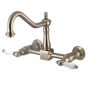 Heritage KS1248PL Two-Handle 2-Hole Wall Mount Bridge Kitchen Faucet, Brushed Nickel