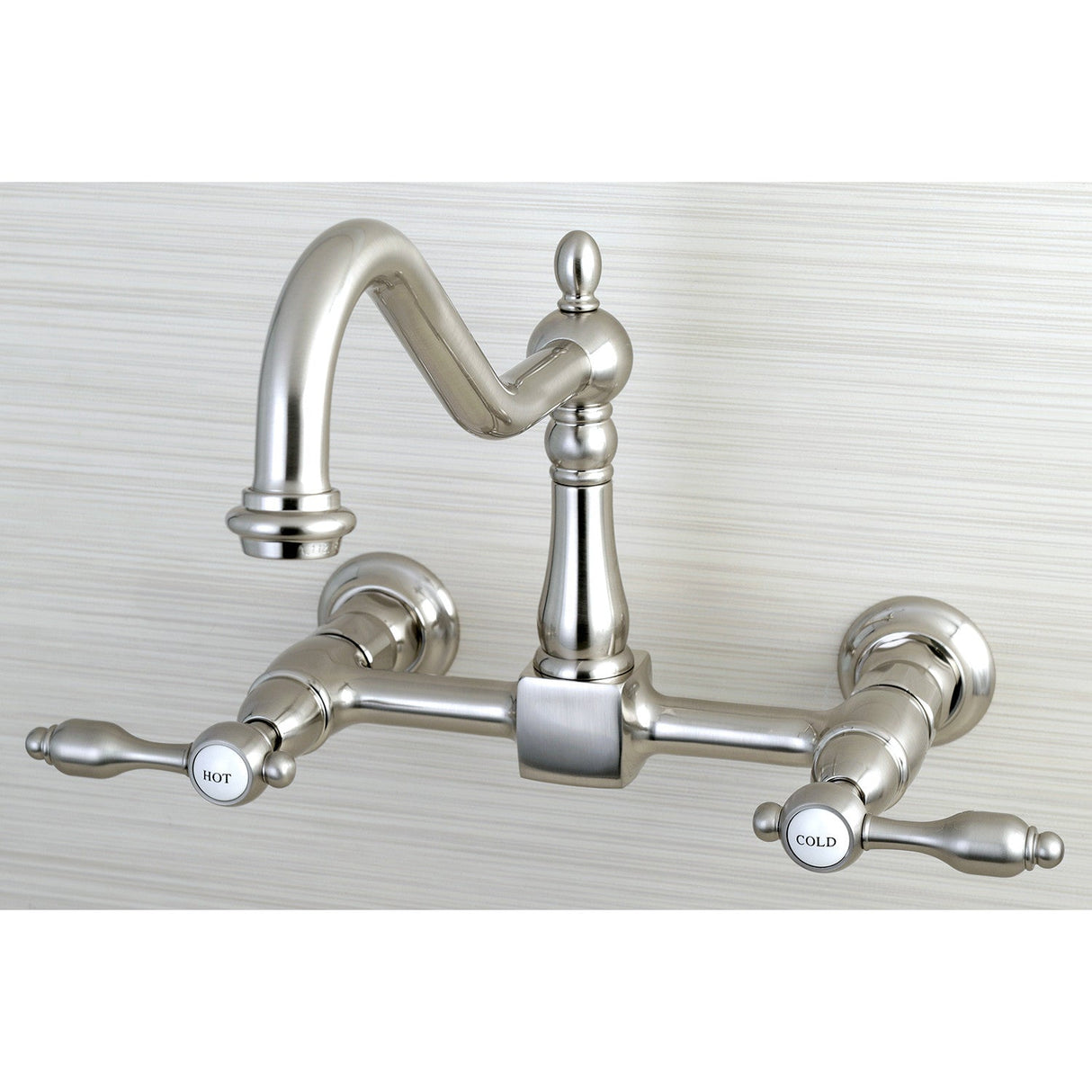 Tudor KS1248TAL Two-Handle 2-Hole Wall Mount Bridge Kitchen Faucet, Brushed Nickel