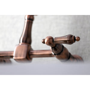 Heritage KS124ALAC Two-Handle 2-Hole Wall Mount Bridge Kitchen Faucet, Antique Copper