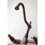Heritage KS124ALAC Two-Handle 2-Hole Wall Mount Bridge Kitchen Faucet, Antique Copper