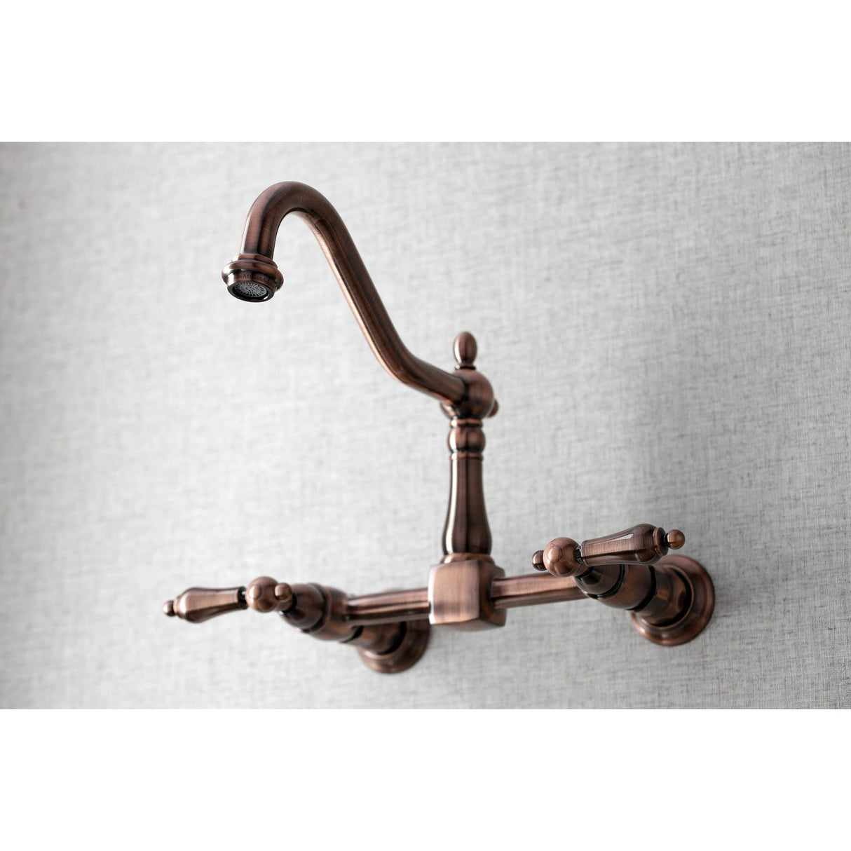Heritage KS124ALAC Two-Handle 2-Hole Wall Mount Bridge Kitchen Faucet, Antique Copper