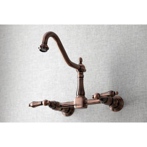 Heritage KS124ALAC Two-Handle 2-Hole Wall Mount Bridge Kitchen Faucet, Antique Copper