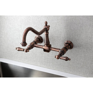 Heritage KS124ALAC Two-Handle 2-Hole Wall Mount Bridge Kitchen Faucet, Antique Copper