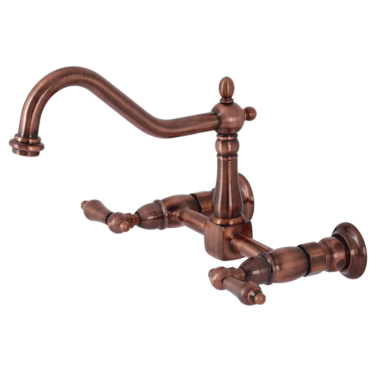 Heritage KS124ALAC Two-Handle 2-Hole Wall Mount Bridge Kitchen Faucet, Antique Copper