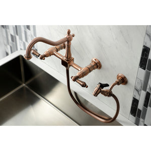 Heritage KS124ALBSAC Two-Handle 2-Hole Wall Mount Bridge Kitchen Faucet with Brass Sprayer, Antique Copper