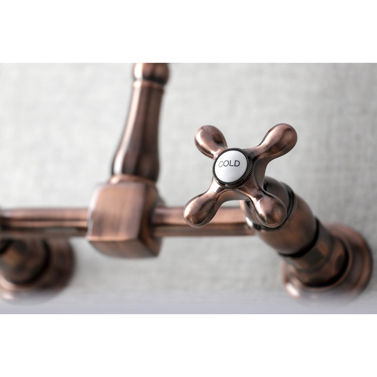 Heritage KS124AXAC Two-Handle 2-Hole Wall Mount Bridge Kitchen Faucet, Antique Copper