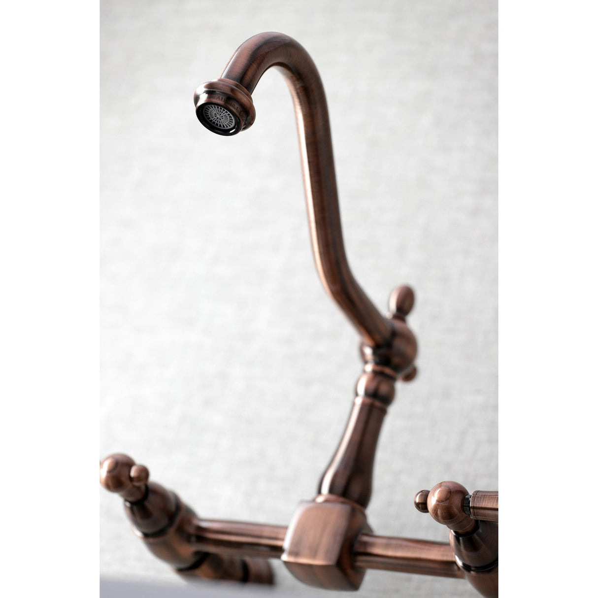 Heritage KS124AXAC Two-Handle 2-Hole Wall Mount Bridge Kitchen Faucet, Antique Copper