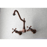 Heritage KS124AXAC Two-Handle 2-Hole Wall Mount Bridge Kitchen Faucet, Antique Copper