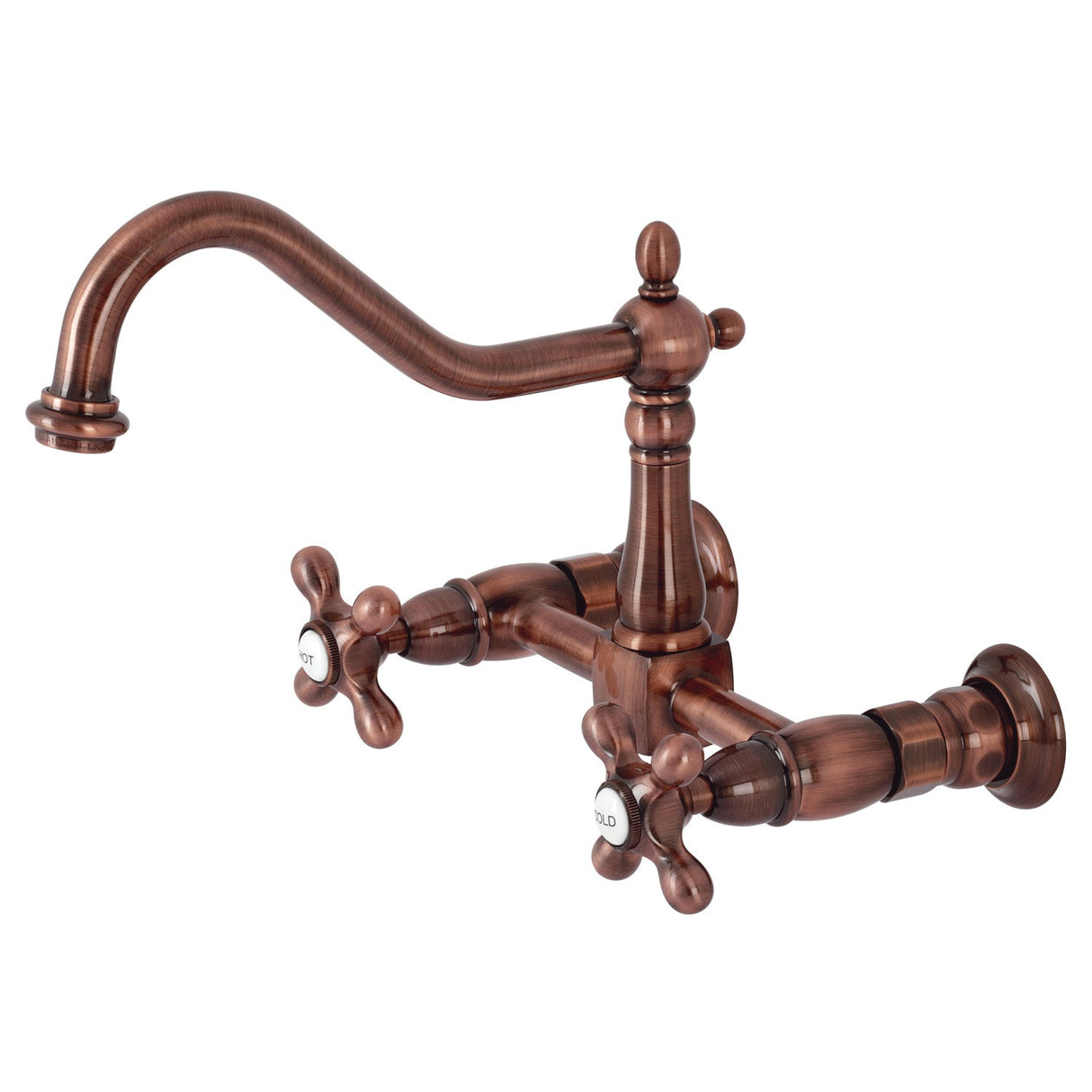 Heritage KS124AXAC Two-Handle 2-Hole Wall Mount Bridge Kitchen Faucet, Antique Copper