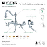 Heritage KS124AXBSAC Two-Handle 2-Hole Wall Mount Bridge Kitchen Faucet with Brass Sprayer, Antique Copper