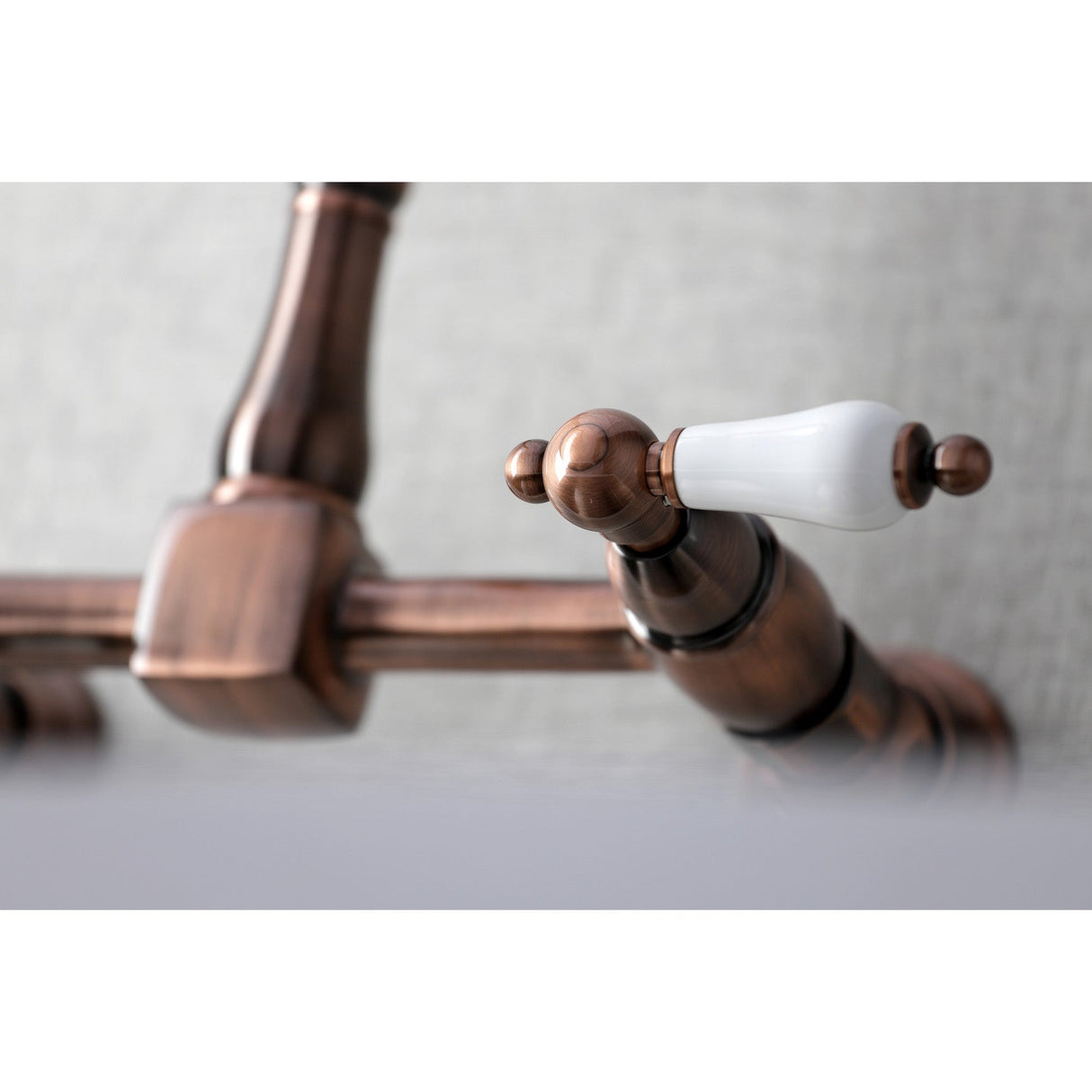 Heritage KS124PLAC Two-Handle 2-Hole Wall Mount Bridge Kitchen Faucet, Antique Copper