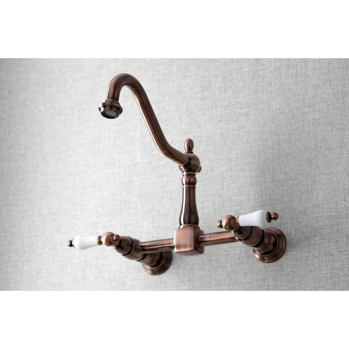 Heritage KS124PLAC Two-Handle 2-Hole Wall Mount Bridge Kitchen Faucet, Antique Copper