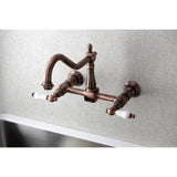 Heritage KS124PLAC Two-Handle 2-Hole Wall Mount Bridge Kitchen Faucet, Antique Copper