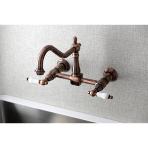 Heritage KS124PLAC Two-Handle 2-Hole Wall Mount Bridge Kitchen Faucet, Antique Copper