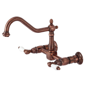 Heritage KS124PLAC Two-Handle 2-Hole Wall Mount Bridge Kitchen Faucet, Antique Copper
