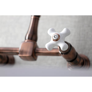 Heritage KS124PXAC Two-Handle 2-Hole Wall Mount Bridge Kitchen Faucet, Antique Copper