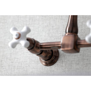 Heritage KS124PXAC Two-Handle 2-Hole Wall Mount Bridge Kitchen Faucet, Antique Copper