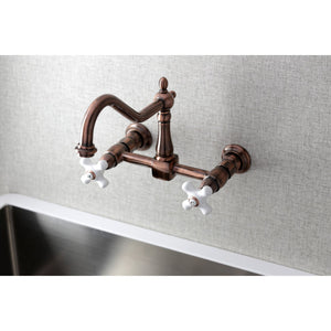 Heritage KS124PXAC Two-Handle 2-Hole Wall Mount Bridge Kitchen Faucet, Antique Copper