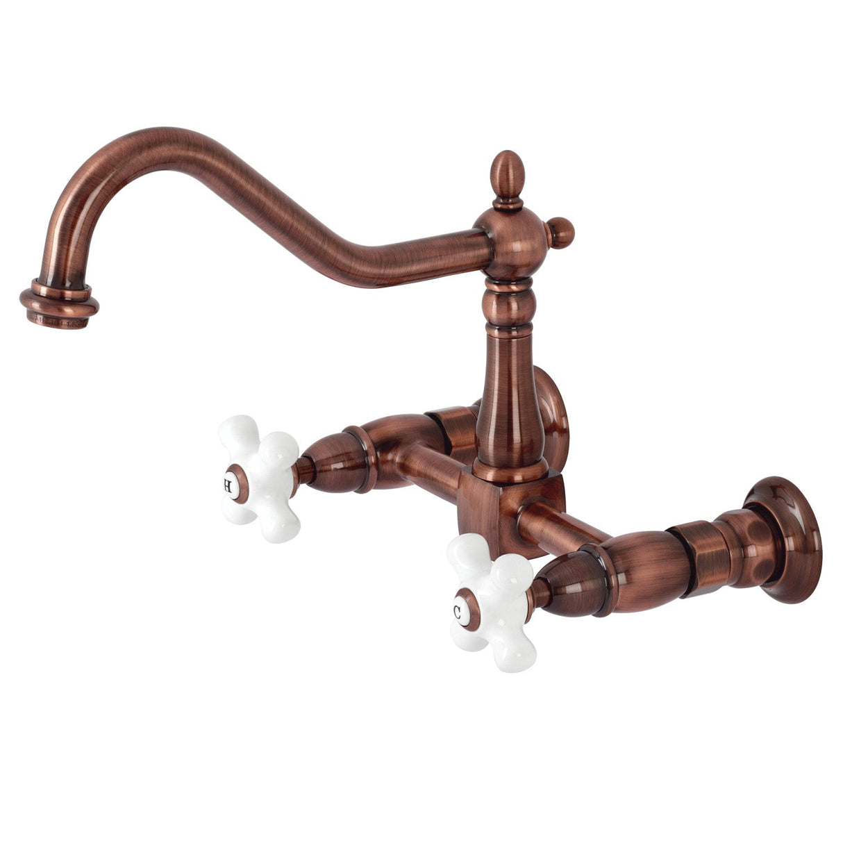 Heritage KS124PXAC Two-Handle 2-Hole Wall Mount Bridge Kitchen Faucet, Antique Copper