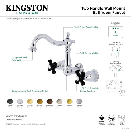 Duchess KS1251PKX Two-Handle Wall Mount Bathroom Faucet, Polished Chrome