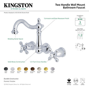 Heritage KS1252AX Two-Handle 3-Hole Wall Mount Bathroom Faucet, Polished Brass