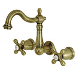 Heritage KS1253AX Two-Handle 3-Hole Wall Mount Bathroom Faucet, Antique Brass