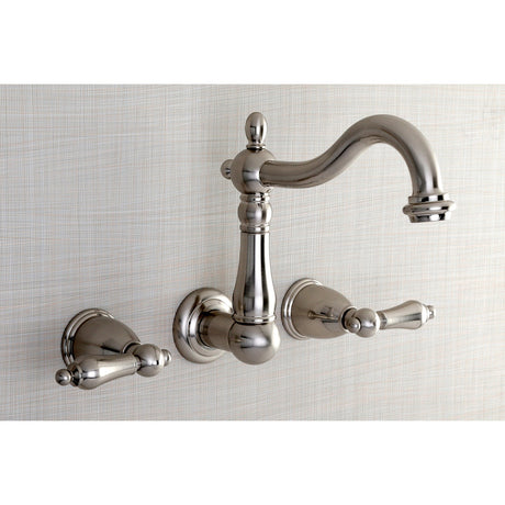 Heritage KS1258AL Two-Handle 3-Hole Wall Mount Bathroom Faucet, Brushed Nickel