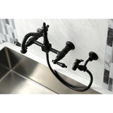 Heritage KS1260ALBS Two-Handle 2-Hole Wall Mount Bridge Kitchen Faucet with Brass Sprayer, Matte Black