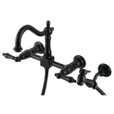 Heritage KS1260ALBS Two-Handle 2-Hole Wall Mount Bridge Kitchen Faucet with Brass Sprayer, Matte Black