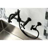 Heritage KS1260AXBS Two-Handle 2-Hole Wall Mount Bridge Kitchen Faucet with Brass Sprayer, Matte Black