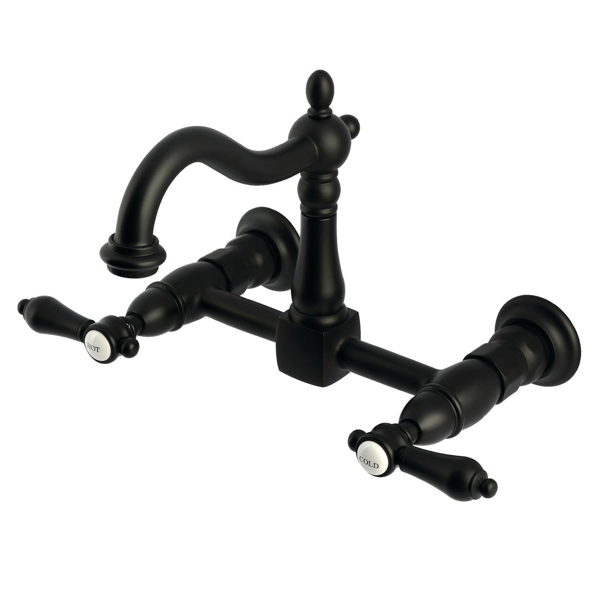 Heirloom KS1260BAL Two-Handle 2-Hole Wall Mount Kitchen Faucet, Matte Black