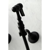 Duchess KS1260PKLBS Two-Handle 2-Hole Wall Mount Bridge Kitchen Faucet with Brass Sprayer, Matte Black