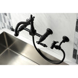 Duchess KS1260PKLBS Two-Handle 2-Hole Wall Mount Bridge Kitchen Faucet with Brass Sprayer, Matte Black