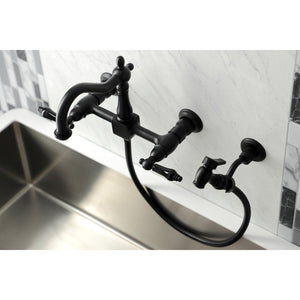 Duchess KS1260PKLBS Two-Handle 2-Hole Wall Mount Bridge Kitchen Faucet with Brass Sprayer, Matte Black