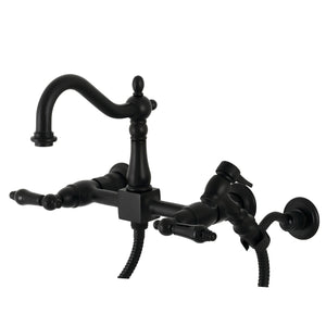 Duchess KS1260PKLBS Two-Handle 2-Hole Wall Mount Bridge Kitchen Faucet with Brass Sprayer, Matte Black