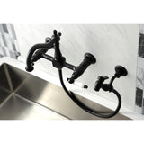 Heritage KS1260PLBS Two-Handle 2-Hole Wall Mount Bridge Kitchen Faucet with Brass Sprayer, Matte Black