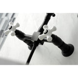 Heritage KS1260PXBS Two-Handle 2-Hole Wall Mount Bridge Kitchen Faucet with Brass Sprayer, Matte Black