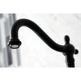 Heritage KS1260PXBS Two-Handle 2-Hole Wall Mount Bridge Kitchen Faucet with Brass Sprayer, Matte Black