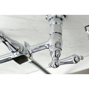 Heritage KS1261ALBS Two-Handle 2-Hole Wall Mount Bridge Kitchen Faucet with Brass Sprayer, Polished Chrome