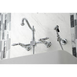 Heritage KS1261ALBS Two-Handle 2-Hole Wall Mount Bridge Kitchen Faucet with Brass Sprayer, Polished Chrome